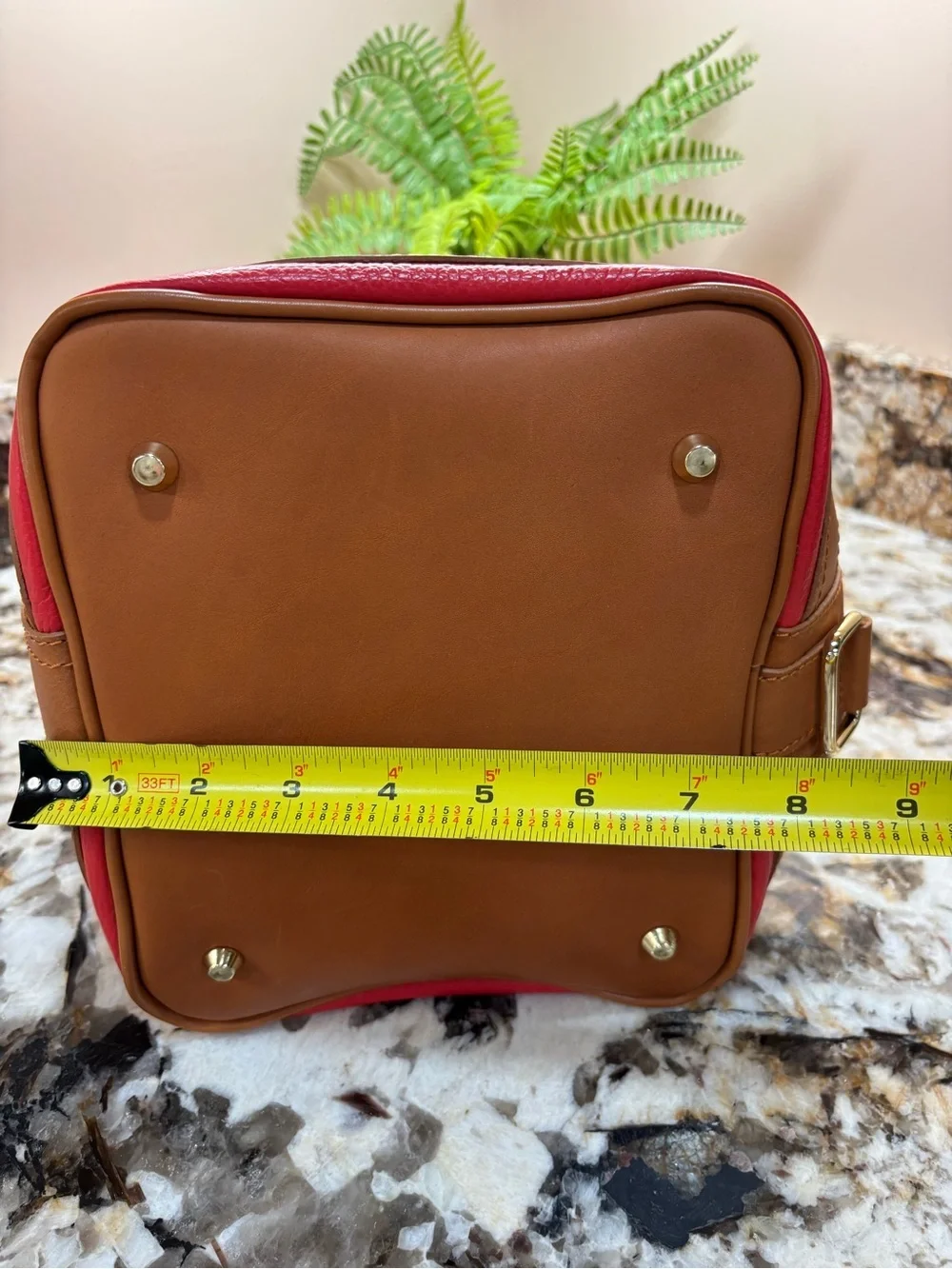 Valentina Coral Orange  and Tan Leather Tote with Gold Hardware